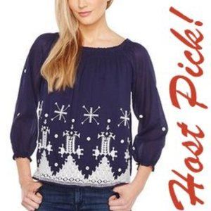 Joie KISTINE Embroidered Off The Shoulder Blouse Top NEW Navy White Cotton 🎉HP